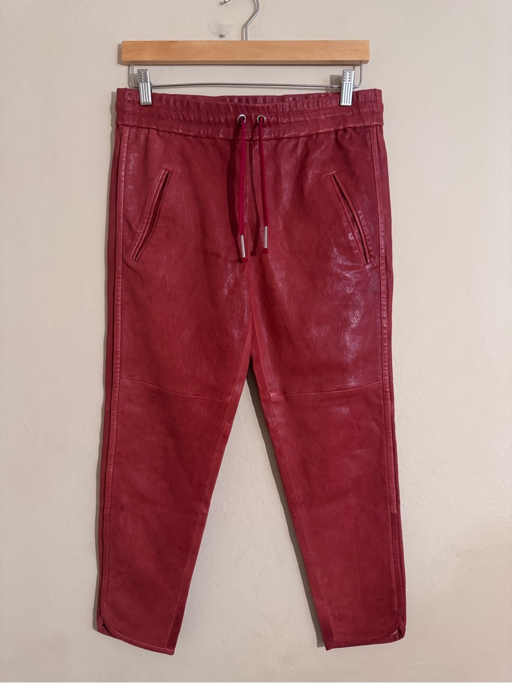 Isabel Marant Leather Jogger Pants Size 36 in Red